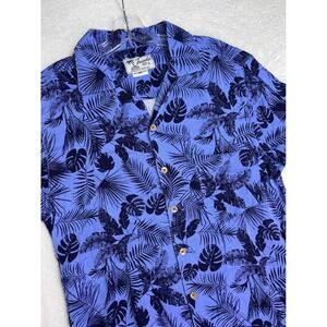 Trunks Surf & Swim Co Mens Medium Blue Tropical Palm Leaf Button Down Shirt M